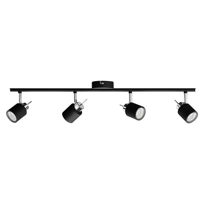Philips Deckenstrahler Meranti - 140 W, L x B x H: 8 x 67,4 x 15 cm, Schwarz, GU10, 4 Stk. - Schwarze Vier-Flammen-Deckenleuchte mit verstellbaren Strahlern für flexible Beleuchtungslösungen. Ideal für moderne Wohnräume.