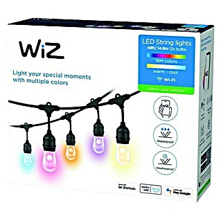 WiZ Guirnalda luminosa LED Smart Outdoor (Para exterior, 14,8 m, 12 luces, Color de luz: RGBW)