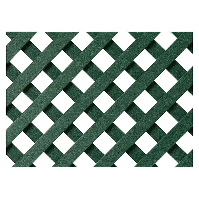 Celosía LOP - An x Al: 1 x 2 m, Verde - Primer plano de una valla de celosía de plástico verde con aberturas cuadradas, ideal para jardines y paisajismo.