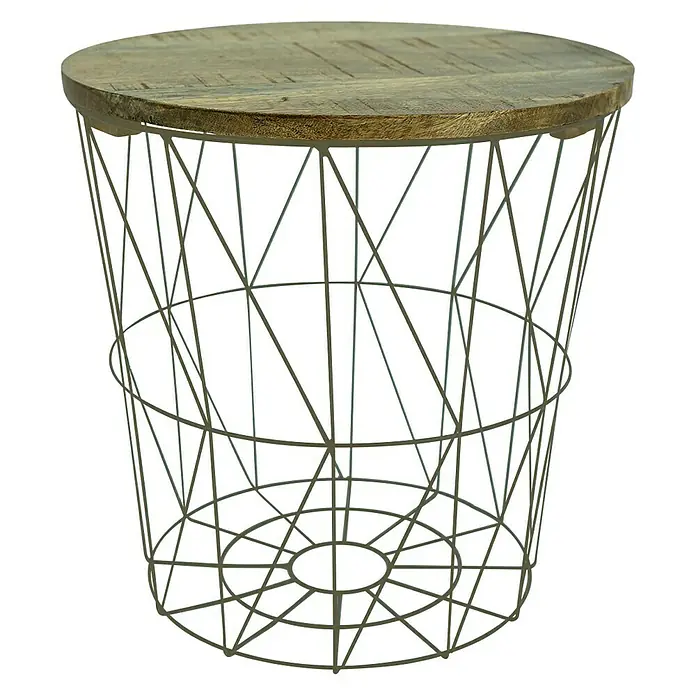 Beistelltisch Industrial - Ø x H: 35 x 36 cm, Mangoholz - Dieser Beistelltisch mit Holzplatte und Drahtgestell bietet eine stilvolle Ablagefläche. Das offene Design sorgt für einen modernen Look.