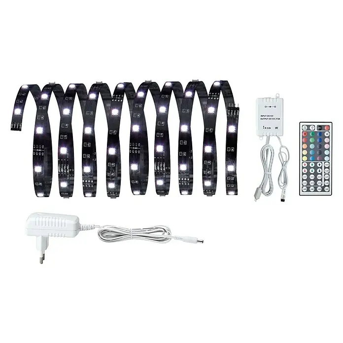Paulmann LED-Band YourLED Eco Basisset RGB - Länge: 3 m, Lichtfarbe: RGB, 21,6 W, 630 lm - LED-Streifen mit Fernbedienung, Netzteil und Steuerungseinheit für eine stimmungsvolle Beleuchtung. Ideal für Innenräume und flexibel einsetzbar.