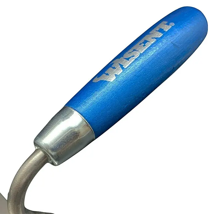 Wisent Stukkateurspachtel - Breite: 60 mm, Qualitätsstahl gehärtet - Nahaufnahme eines Maurerwerkzeugs mit blauem Griff und silberner Metallverbindung, ideal für Bauarbeiten.