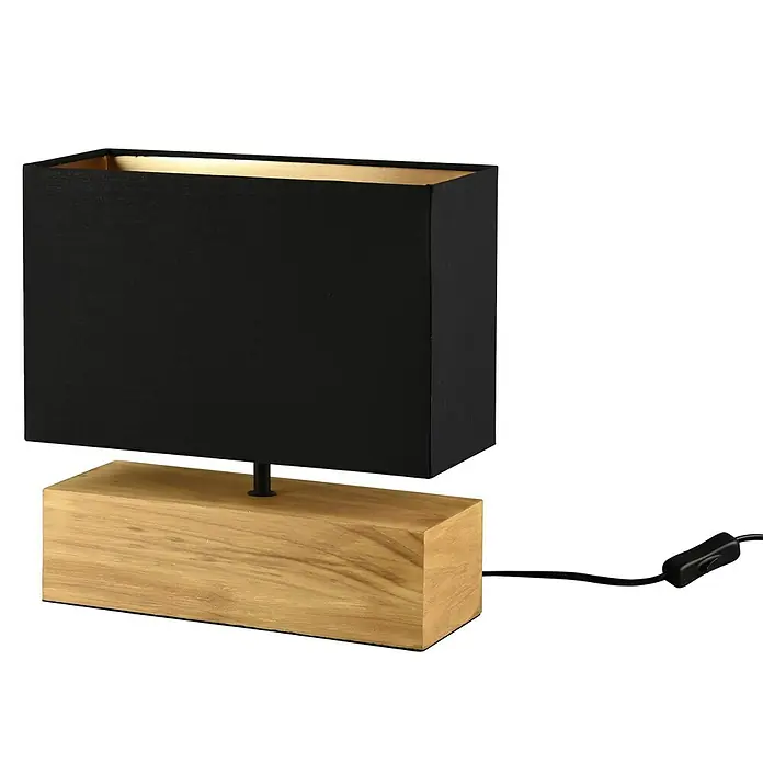 Trio Lighting Lámpara de sobremesa Woody - 60 W, L x An x Al: 12 x 30 x 30 cm, Madera, E27 - Elegante lámpara de mesa con pantalla negra rectangular y base de madera. Perfecta para añadir iluminación estilosa.