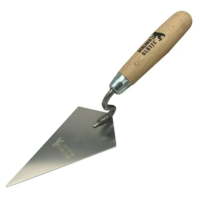 Berliner Glätte Hamburger Spitzkelle - 140 mm - Berliner Glätte Eckenspachtel mit Holzgriff, ideal für Ecken. Das Werkzeug für präzises Arbeiten im Innenausbau.