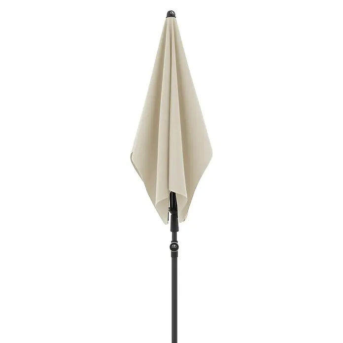 Doppler Active Marktschirm Green Edition - Natur, Bespannungsmaß (L x B): 120 x 200 cm - Aufrechtes Bild eines geschlossenen beigen Sonnenschirms mit dunklem Gestell, ideal für den Sonnenschutz im Freien.