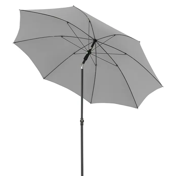 Doppler Active Marktschirm rund Green Edition - Hellgrau, Durchmesser Bespannung: 208 cm - Grauer Sonnenschirm mit schwarzem Gestell. Ideal für sonnige Tage im Garten oder auf der Terrasse.