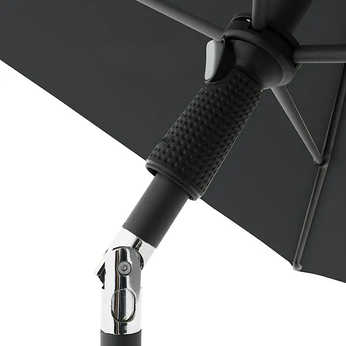 Doppler Active Marktschirm Green EditionAnthrazit, L x B: 120 x 200 cm - Nahaufnahme eines stilvollen, grauen Sonnenschirms mit robustem Gestell und praktischer Neigungsverstellung für optimalen Schatten.