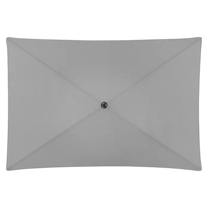 Doppler Active Marktschirm Green Edition - Hellgrau, Bespannungsmaß (L x B): 120 x 200 cm - Dach eines Sonnenschirms in neutralem Grau, von oben fotografiert. Das Produkt bietet Schutz vor Sonne und ist ideal für den Außenbereich.