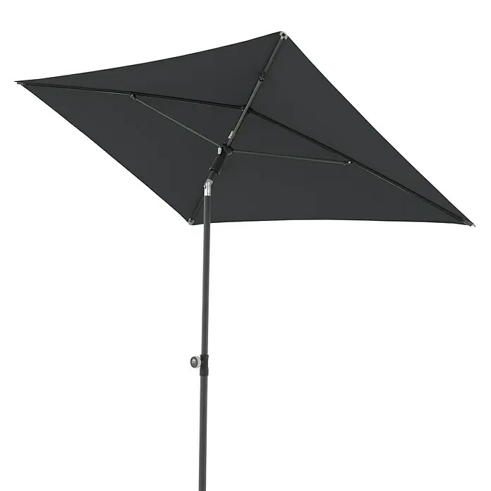 Doppler Active Marktschirm Green EditionAnthrazit, L x B: 120 x 200 cm - Bild eines modernen, rechteckigen Sonnenschirms in dunkler Farbe, ideal für Garten und Terrasse.