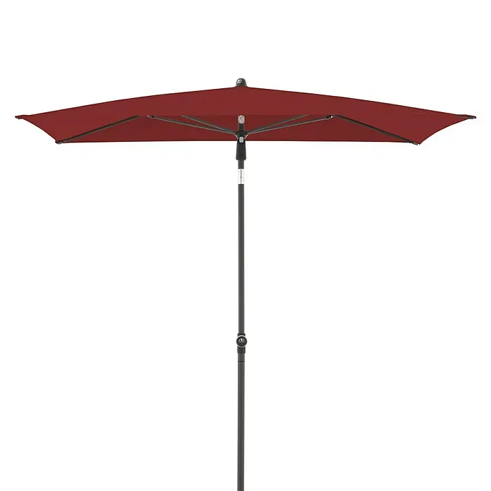 Doppler Active Marktschirm Green Edition - Bordeaux, Bespannungsmaß (L x B): 120 x 200 cm - Roter, rechteckiger Sonnenschirm mit dunklem Mast und Kurbelmechanismus, ideal für den Garten oder die Terrasse.