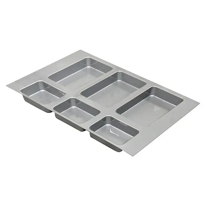 Base de fijación para contenedor - L x An x Al: 47,3 x 80,9 x 5,2 cm - Bandeja para cubiertos plateada con múltiples compartimentos para guardar cubiertos y utensilios de cocina. Ideal para la organización.