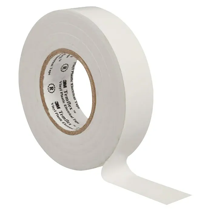 3M Cinta aislante Temflex 155 - Plástico, Blanco - Un rollo de cinta aislante de vinilo blanca 3M Temflex, parcialmente desenrollada. Diseñada para aislar cableado eléctrico.