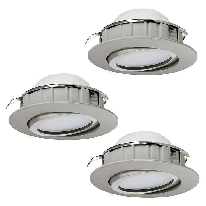 Eglo LED-Einbauleuchte SALICETO - Warmweiß, Durchmesser: 8,8 cm, Nickel-matt, 3 Stk. - Drei eingelassene LED-Downlights mit silbernem Finish und runder Form, ideal für moderne Innenräume und energieeffiziente Beleuchtung.