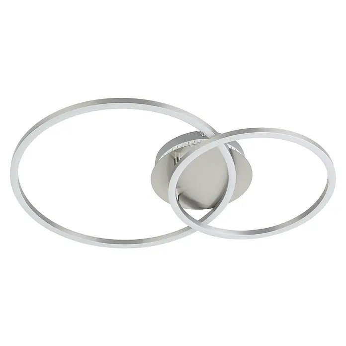 Eglo LED-Deckenleuchte PALMAVES 3 - 12 W, L x B x H: 55 x 39 x 8,9 cm, Nickel-matt, RGBW - Moderne LED-Deckenleuchte mit zwei überlappenden Ringen und zentraler runder Befestigung, die ein helles und stilvolles Ambiente erzeugt.
