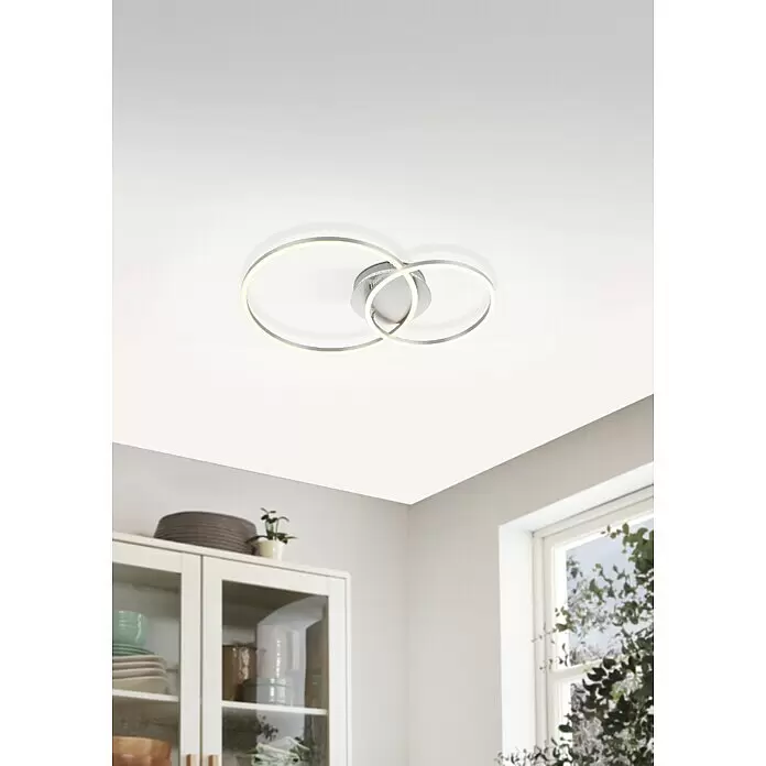 Eglo LED-Deckenleuchte PALMAVES 3 - 12 W, L x B x H: 55 x 39 x 8,9 cm, Nickel-matt, RGBW - Stimmungsaufnahme