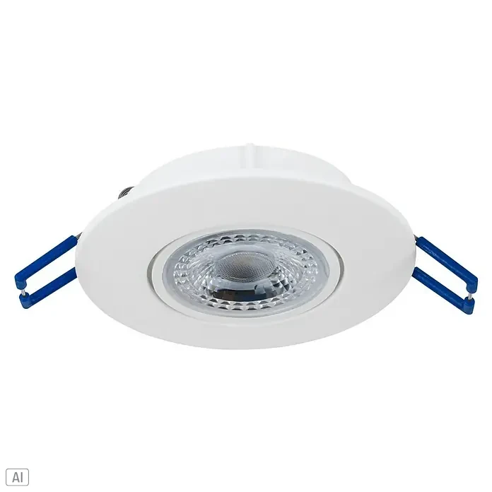 Eglo LED-Einbauleuchte Agulo - Warmweiß, Durchmesser: 9 cm, Weiß - Weiße LED-Einbauleuchte mit blauen Befestigungsclips, ideal für moderne Innenräume, die eine effiziente Beleuchtungslösung suchen.