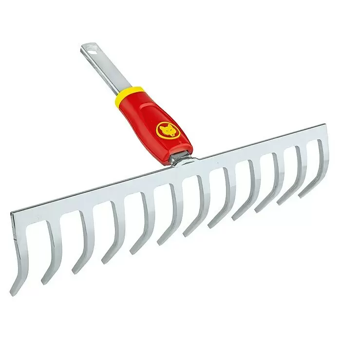 Wolf-Garten Multi-Star Rechen DR-M 30 - Arbeitsbreite: 30 cm - Handrechen mit rot-gelbem Griff und silbernen Metallzinken für kleine Gartenarbeiten.