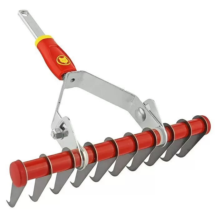 Wolf-Garten Multi-Star Gartenrechen UG-M 3 - Arbeitsbreite: 30 cm, Anzahl Zinken: 10 - Roter und silberner Handgrubber mit gebogenen Metallzinken zum Lockern von Gartenerde.
