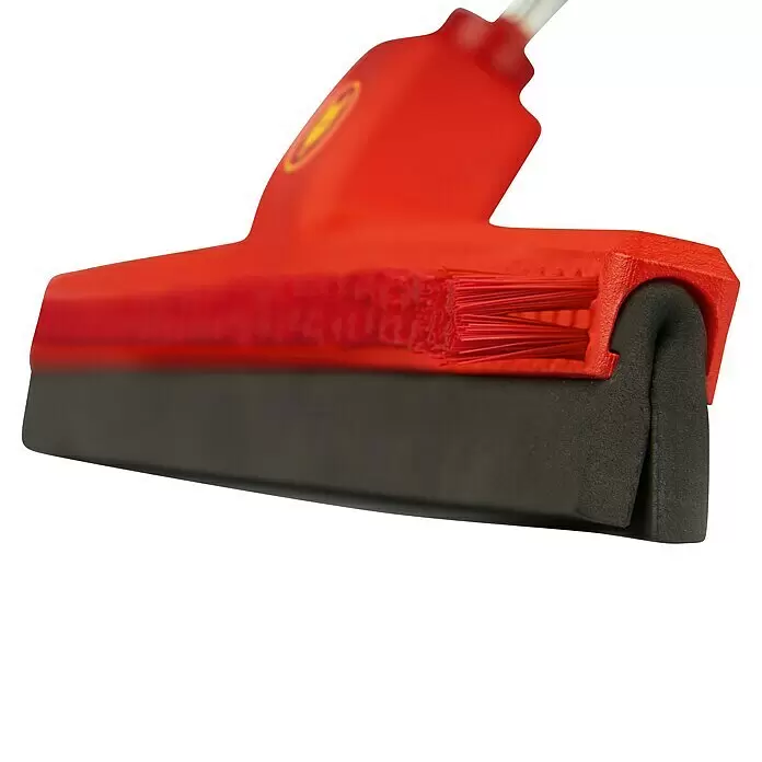 Wolf-Garten Multi-Star Wasserschieber FS 450 M - 45 cm, Kunststoff - Roter Abzieherkopf mit schwarzer Schaumlippe und roten Borsten zur Reinigung.