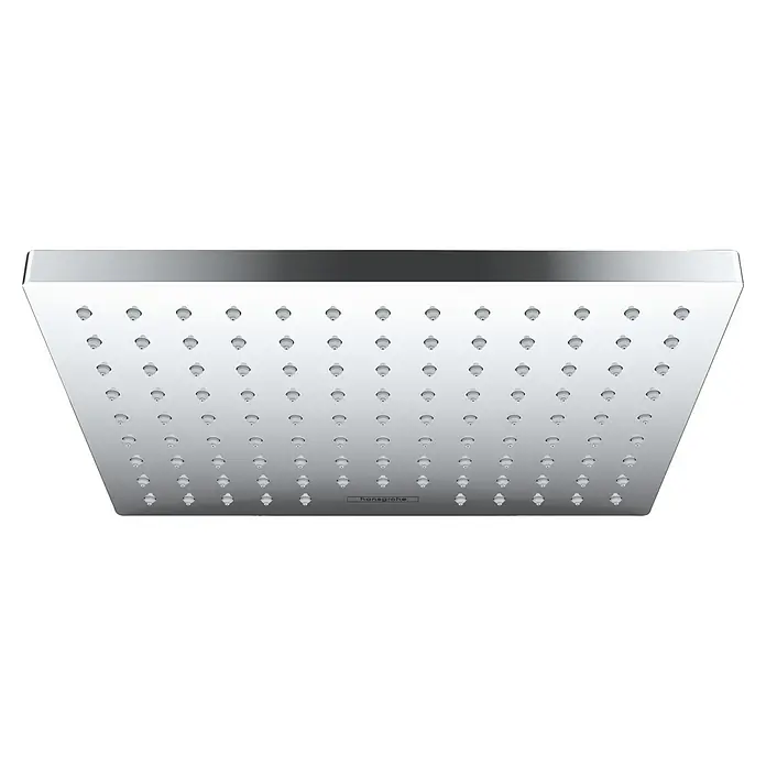 Hansgrohe Vernis Shape Kopfbrause 230 - 23 x 17 mm, 12,4 l/min, Anzahl Funktionen: 1 Stk., Chrom - Detailaufnahme eines quadratischen Hansgrohe Duschkopfs mit vielen kleinen Düsen.