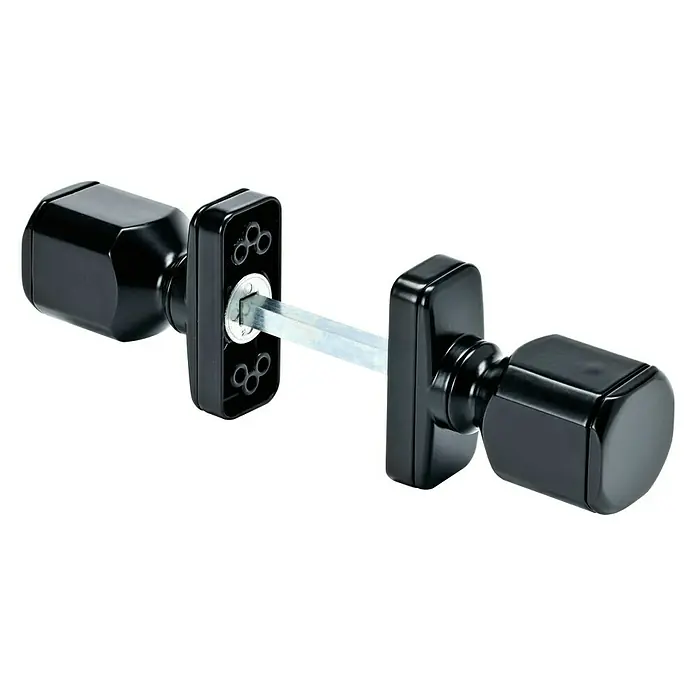 Pomo para puerta - Aluminio, Negro - Juego de manillas negras con dos pomos y un cuadradillo, que ofrece una estética moderna.