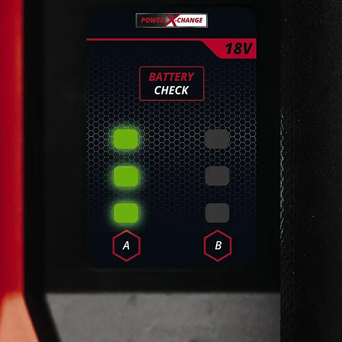 Einhell Power X-Change 18V Akku-Gartenpumpe AQUINNA 18/30 F LED - 18 V, Ohne Akku, Max. Fördermenge: 3.000 l/h - Akku-Ladegerät mit Anzeige des Ladezustands. Die LED-Anzeige zeigt, dass der Akku fast voll ist.