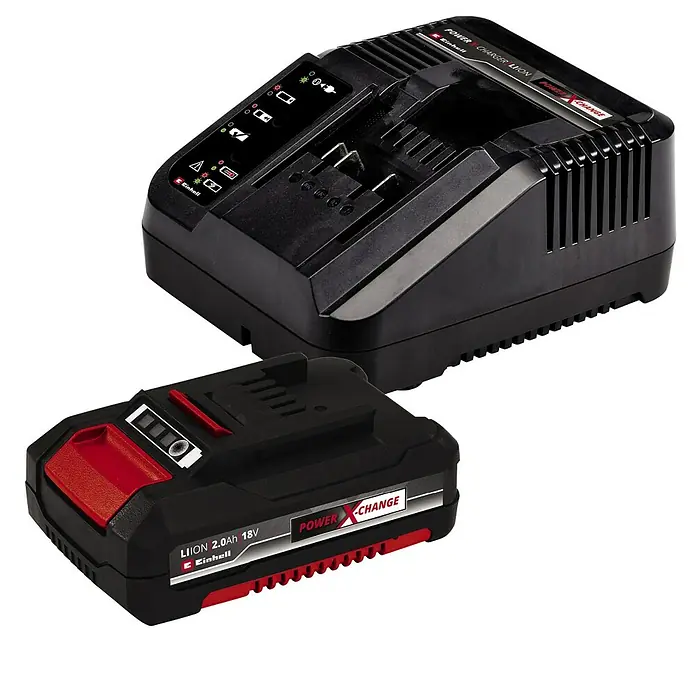 Einhell Power X-Change 18V Akku-Laubbläser GE-ULB 18 Li E-Kit - 18 V, 1 Akku, 2 Ah, Blasgeschwindigkeit: 250 km/h, Blasleistung: 120 m³/h - Akku und Ladegerät der Marke Einhell. Das Power X-Change-Akkusystem mit Ladegerät für flexibles und schnelles Laden.
