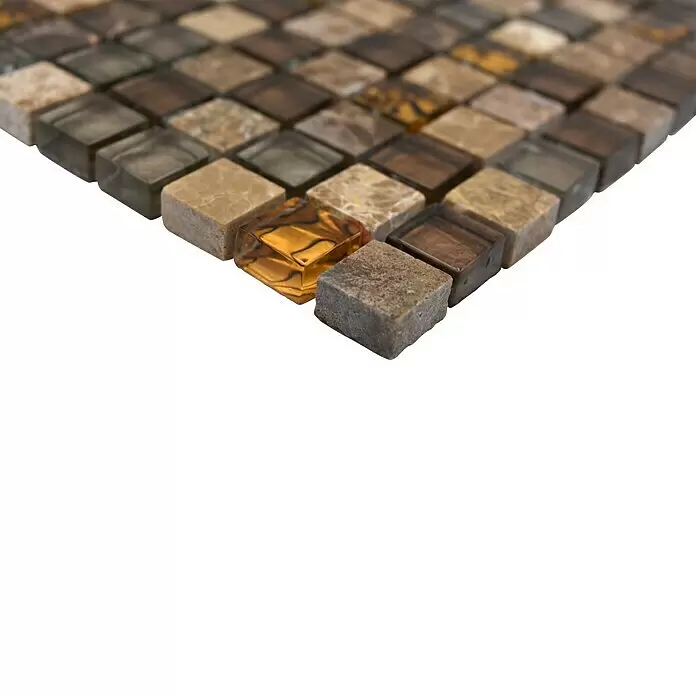 Mosaikfliese Quadrat Crystal Mix XCM M790 - 30,5 x 32,2 cm, Beige, Glänzend - Detailaufnahme