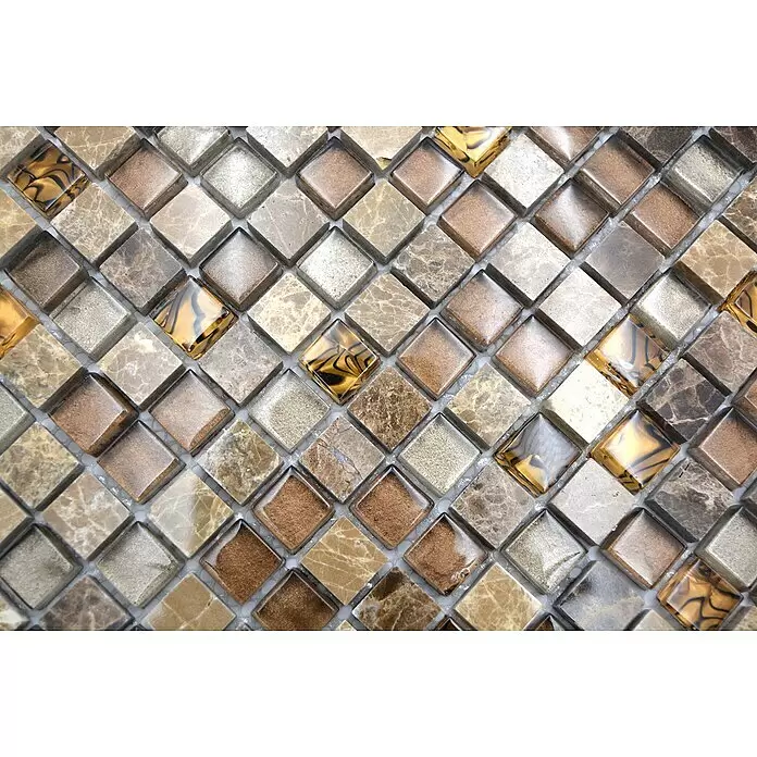 Mosaikfliese Quadrat Crystal Mix XCM M790 - 30,5 x 32,2 cm, Beige, Glänzend - Detailaufnahme