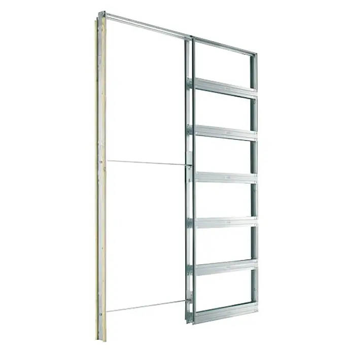Solid Elements Set para puertas correderas Berlin - 82,5 x 203 cm, Blanco - En la imagen se muestra una puerta corredera moderna con seis paneles de vidrio y un marco elegante, ideal para interiores contemporáneos.