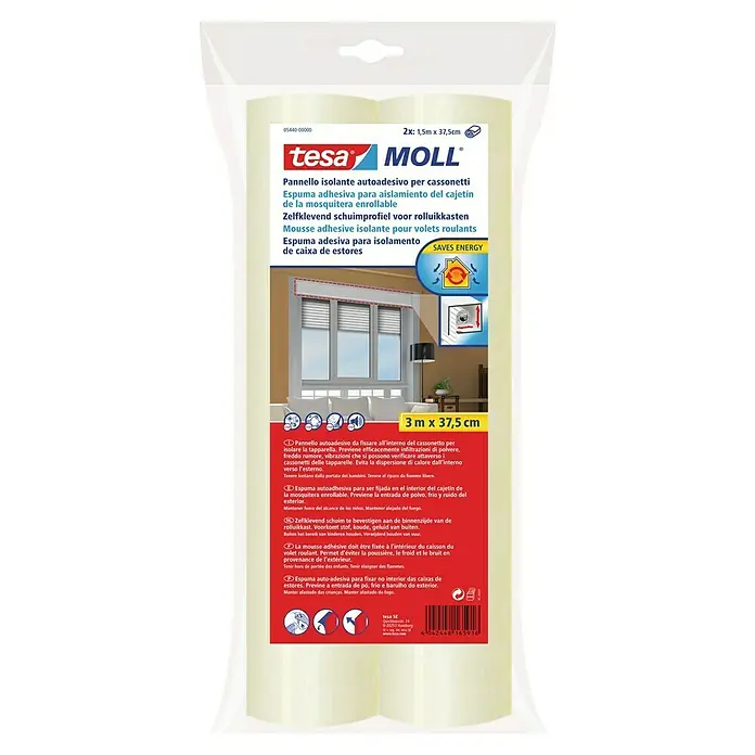 Tesa INSULATION Espuma para ventanas - Blanco, Específico para: Cajón de persiana - Cinta de espuma aislante Tesa Moll para aislar cajas de persianas, reduciendo corrientes, ruido y pérdida de calor.