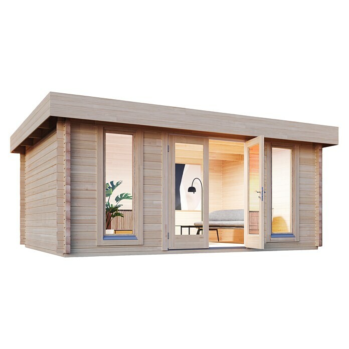 Wolff Finnhaus Gartenhaus Malmö 44-G (Außenmaß inkl. Dachüberstand (B x T): 580 x 580 cm, Holz, Naturbelassen)