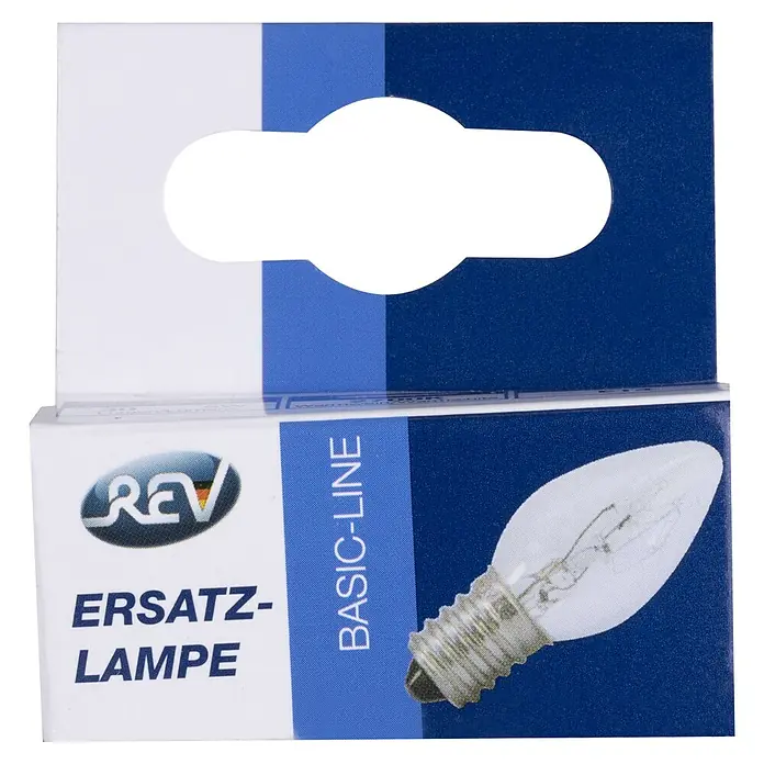 REV Lámpara de repuesto - 5 W, E14 - Primer plano de una lámpara de repuesto REV Basic-Line, ideal para reemplazar bombillas defectuosas en el hogar.