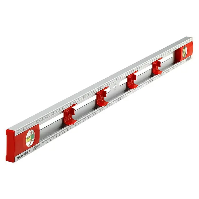 Sola Markier-Wasserwaage Mark-It - Länge: 80 cm - Eine Wasserwaage der Marke SOLA Mark-It mit roten Markierungsschiebern. Das Werkzeug ist ideal zum präzisen Messen und Markieren.