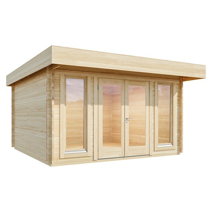 Wolff Finnhaus Gartenhaus Malmö 44-C XL (Außenmaß inkl. Dachüberstand (B x T): 440 x 440 cm, Holz, Naturbelassen)