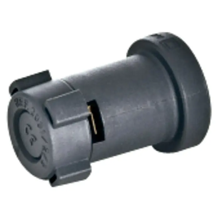 Famatel Casquillo para lámparas feria para cable plano 179 - Negro, Termoplástico - Imagen del producto de un acoplamiento en negro, un componente para conexiones eléctricas dentro de un sistema.