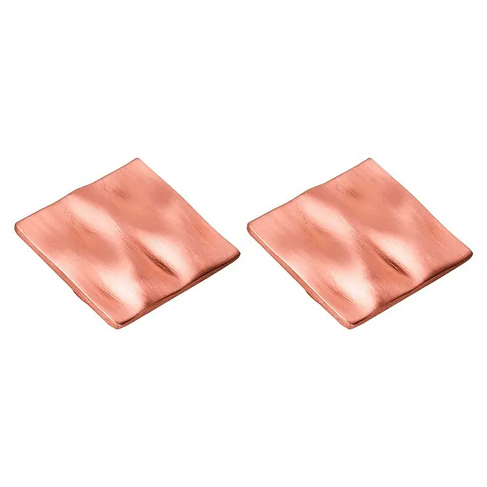 Möbelknopf-Set - 2 Stk., Typ Möbelgriff: Knopf, Ø x H: 40 x 16 mm, Sonstige, Vergoldet, Roségold - Paar quadratische Ohrstecker aus gehämmertem Kupfer. Diese Ohrringe haben eine interessante, handgefertigte Textur, die ins Auge fällt.