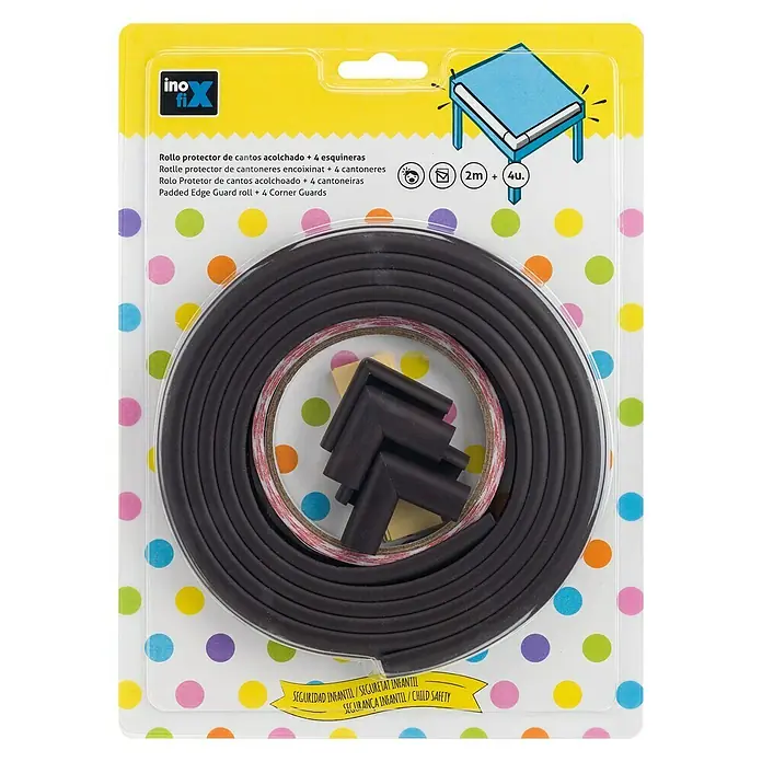 Inofix Protector para esquina 5004-4- - Marrón, 5 pzs. - Rollo protector de cantos acolchado con 4 esquineras para seguridad infantil.