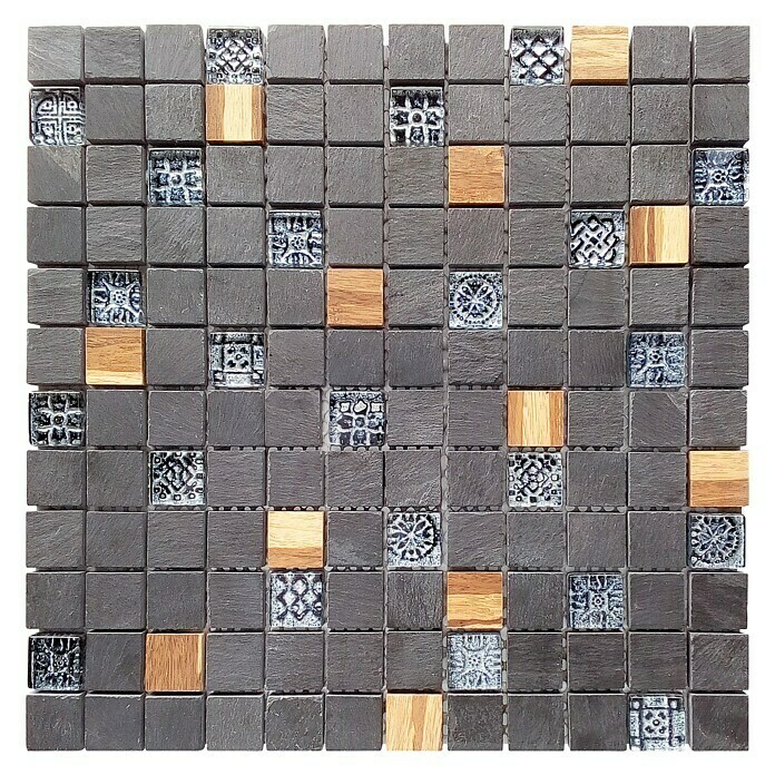 Baldosa de mosaico Bamboo (30 x 30 cm, Pizarra, Negro)
