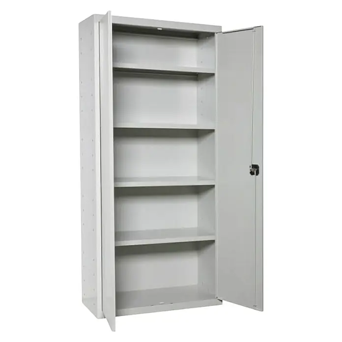 Simonrack Simonlocker Armario multiusos metálico Multi Professional - L x An x Al: 40 x 60 x 180 cm, Número de puertas: 2 ud., Gris - Armario metálico gris con puertas abiertas y estantes. Ideal para oficina o taller para el almacenamiento seguro de artículos.