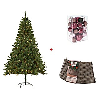 Árbol de Navidad artificial Canmore LED + decoración navideña (Altura: 155 cm)