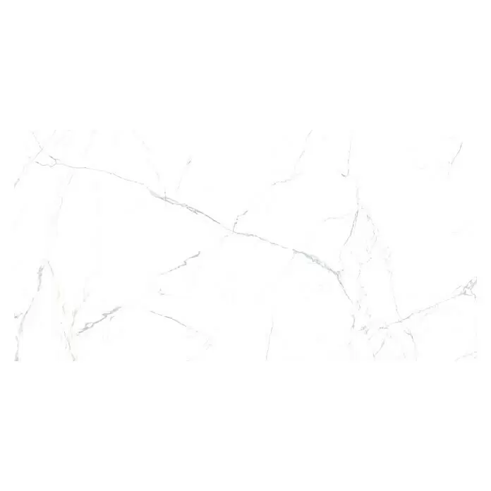 Feinsteinzeugfliese Marble Neo Cala - 60 x 120 cm, Weiß/Silber, Glänzend - Weiße Marmorplatte mit zarter grauer Maserung, ideal für elegante Oberflächen.