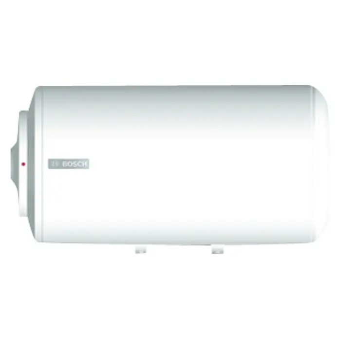 Bosch Termo eléctrico Tronic 2000T Horizontal - 80 l, 1.500 W, Montaje en la pared - Calentador de agua mural Bosch. El calentador es blanco con un diseño cilíndrico elegante y bordes redondeados para baños modernos.
