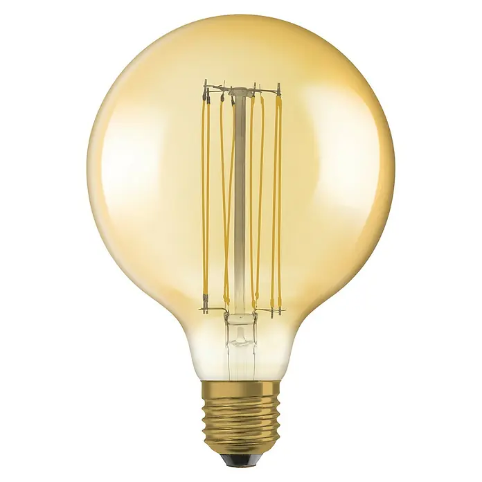 Osram LED-Lampe Vintage Edition 1906 Globe-Form E27 - Durchmesser: 12,4 cm, E27, Dimmbar, Warmweiß, 806 lm, 8,8 W - Goldfarbene Edison-Glühbirne mit sichtbarem Glühfaden. Diese dekorative Glühbirne verleiht jedem Raum einen Hauch von Vintage-Flair.