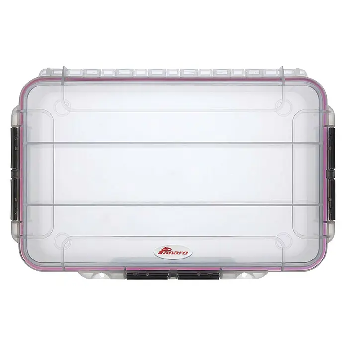 Wasserdichter Koffer MAXGRIP - L x B x H: 350 x 230 x 86 mm, Mit Unterteilungen, Transparent, Kunststoff - Transparente Fanaro Angelkiste mit rosa Akzenten, ideal für die Organisation Ihrer Angelausrüstung. Robuste Bauweise für den Einsatz im Freien.
