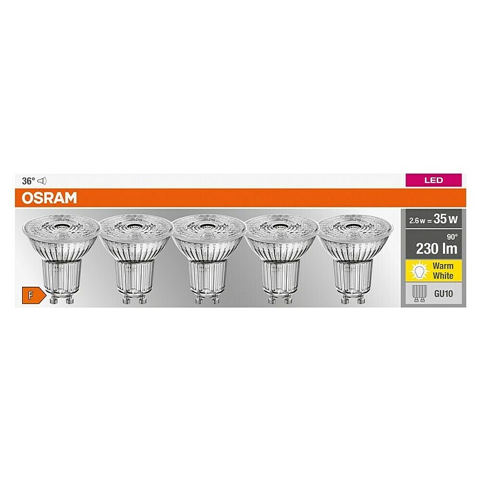 Osram Set LED žarulja  (GU10, Bez prigušivanja, Topla bijela, 230 lm, 2,6 W, 5 Kom.) | BAUHAUS