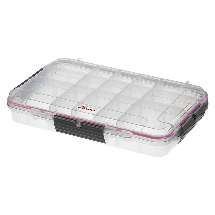 Wasserdichter Koffer MAXGRIP - L x B x H: 350 x 230 x 59 mm, Mit Unterteilungen, Transparent, Kunststoff - Eine Plano Angelbox mit mehreren Fächern und transparentem Deckel zur Aufbewahrung von Angelzubehör.