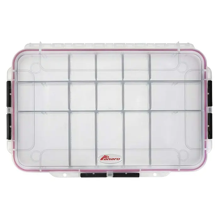 Wasserdichter Koffer MAXGRIP - L x B x H: 350 x 230 x 59 mm, Mit Unterteilungen, Transparent, Kunststoff - Transparente Angelbox mit mehreren Fächern zur Aufbewahrung von Angelausrüstung. Perfekt für organisiertes Angeln.