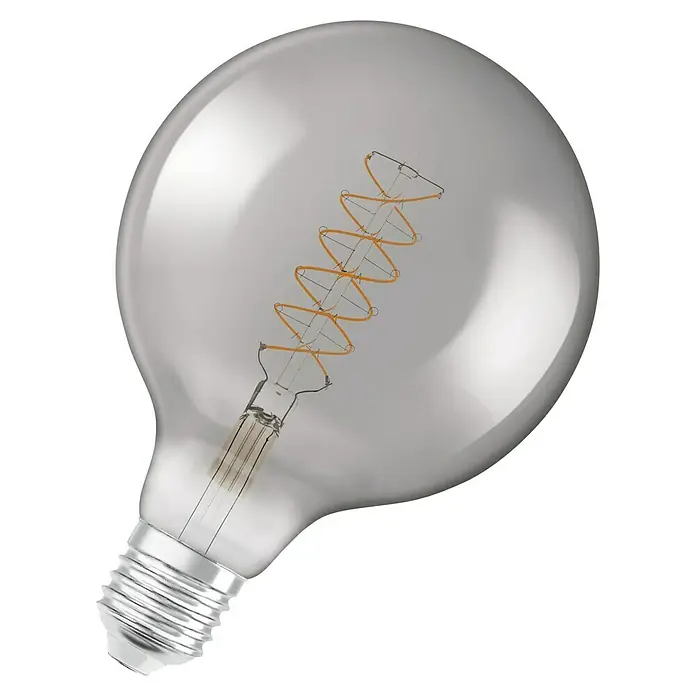 Osram LED-Lampe Vintage Edition 1906 Globe-Form E27 - Durchmesser: 12,4 cm, E27, Dimmbar, Warmweiß, 360 lm, 7,8 W - Glühbirne im Vintage-Stil mit einem dekorativen Glühfaden. Die Glühbirne hat eine klare, runde Form und ein warmes, einladendes Licht.