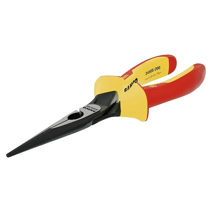 Bahco Flachrundzange 2430 S-160 - Länge: 17,5 cm, Gerade - Isolierte Bahco Spitzzange mit gelb-roten Griffen, ideal für präzise Arbeiten in der Elektrik und Elektronik.